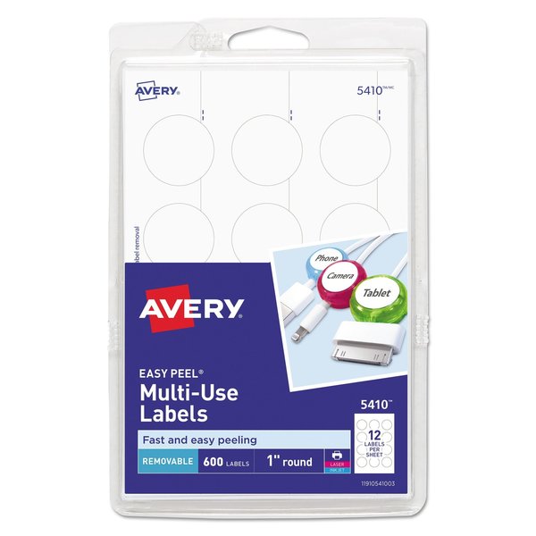 Avery Dennison Label, 1", Round, White, PK600 05410